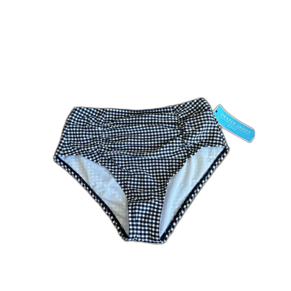 NWT Draper James Navy Gingham Seersucker Side Shirred High Waist Bikini Bottom